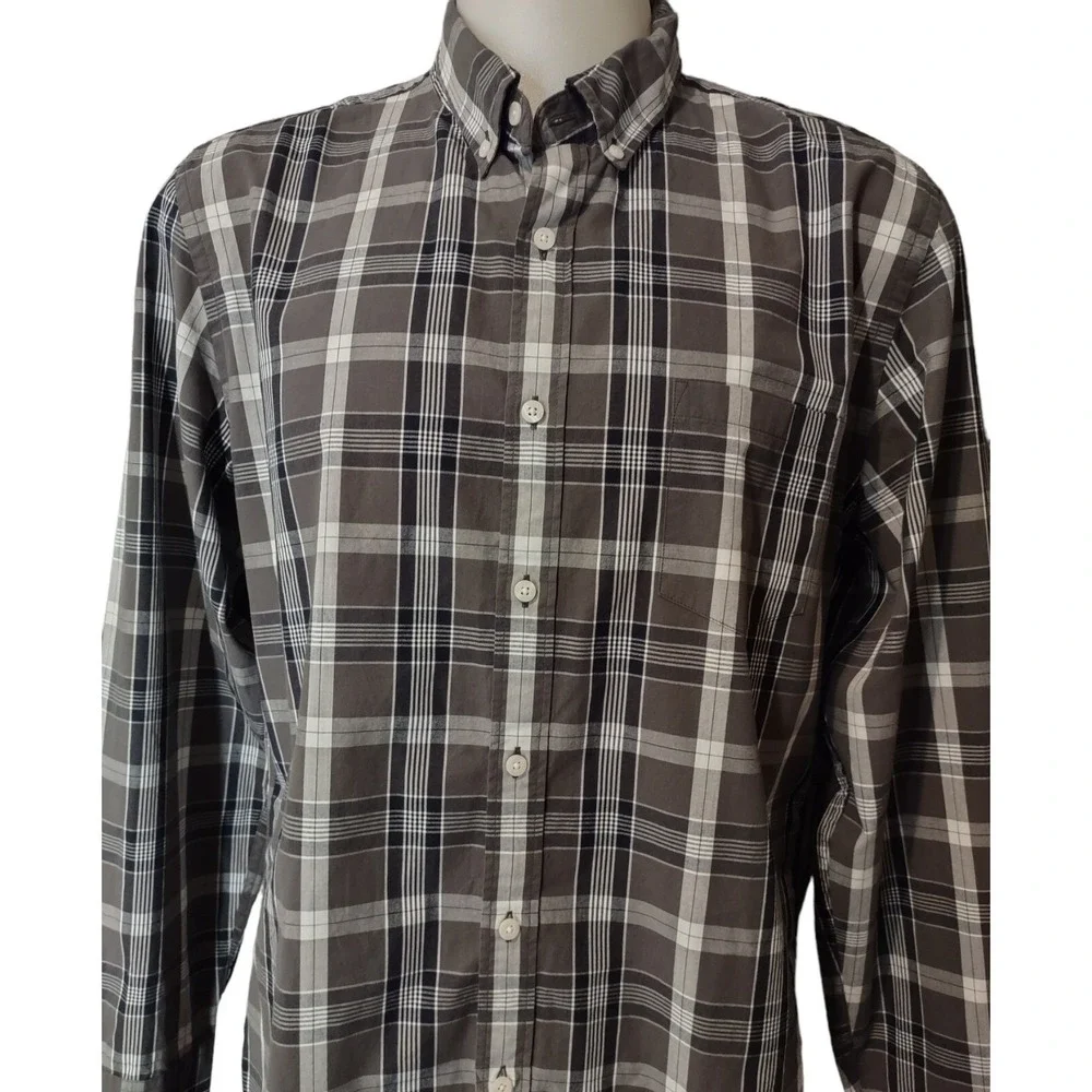 J. Crew Button Down Shirt XL Mens Plaid Brown White Retro Cabin Core Long Sleeve